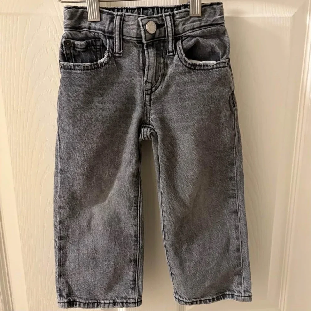 Gap Kids Boys Straight Leg Jeans Washed Black Gray‎ Denim Adjustable Waist 4T